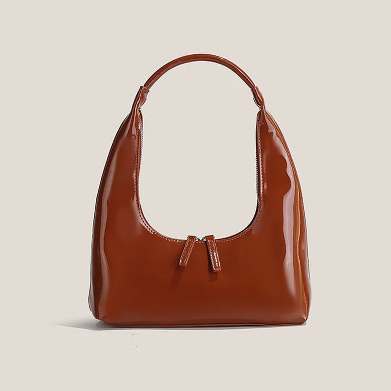 Women Shoulder Bag 2022 PU Purse and Handbags Female Shopper Fashion Casual Solid Color Vintage Patent Leather Underarm Hobo Bag