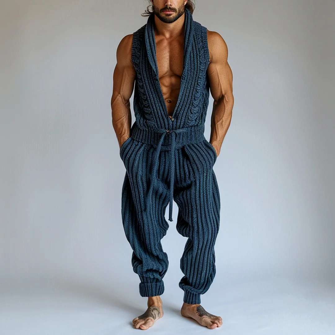 Solid Color Casual Knitted Sleeveless Suit-inspireuse