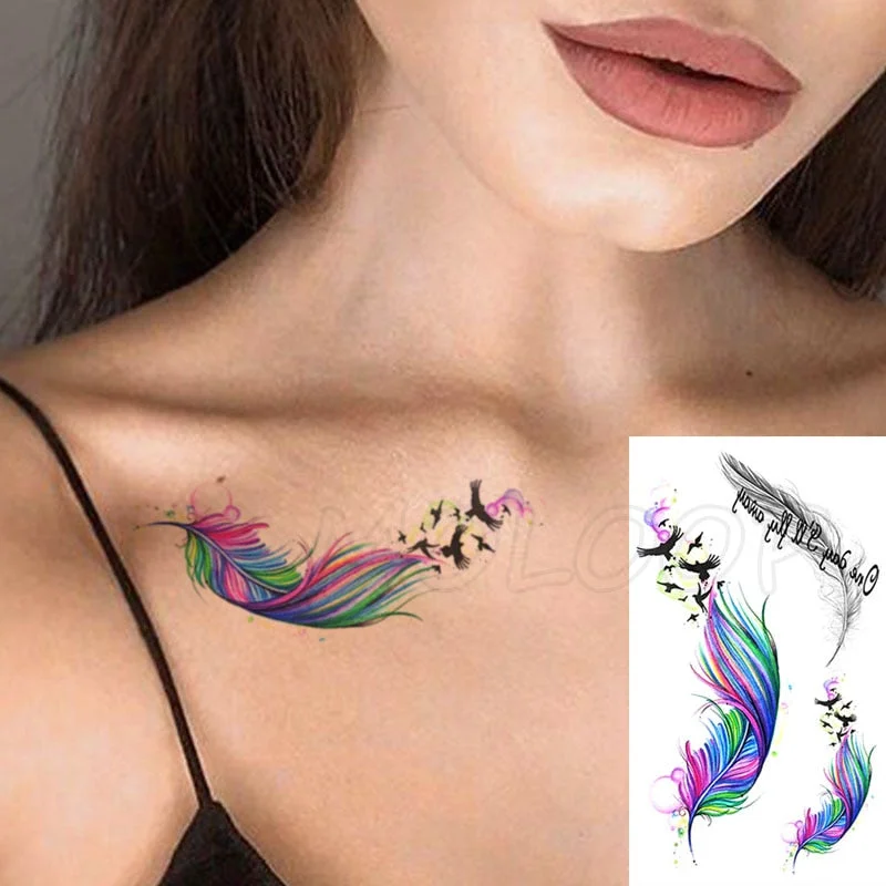 Waterproof Temporary Tattoo Sticker Black Wolf Arrow Rose Butterfly Flash Tattoos Totem Line Body Art Hand Fake Tatoos Women Men