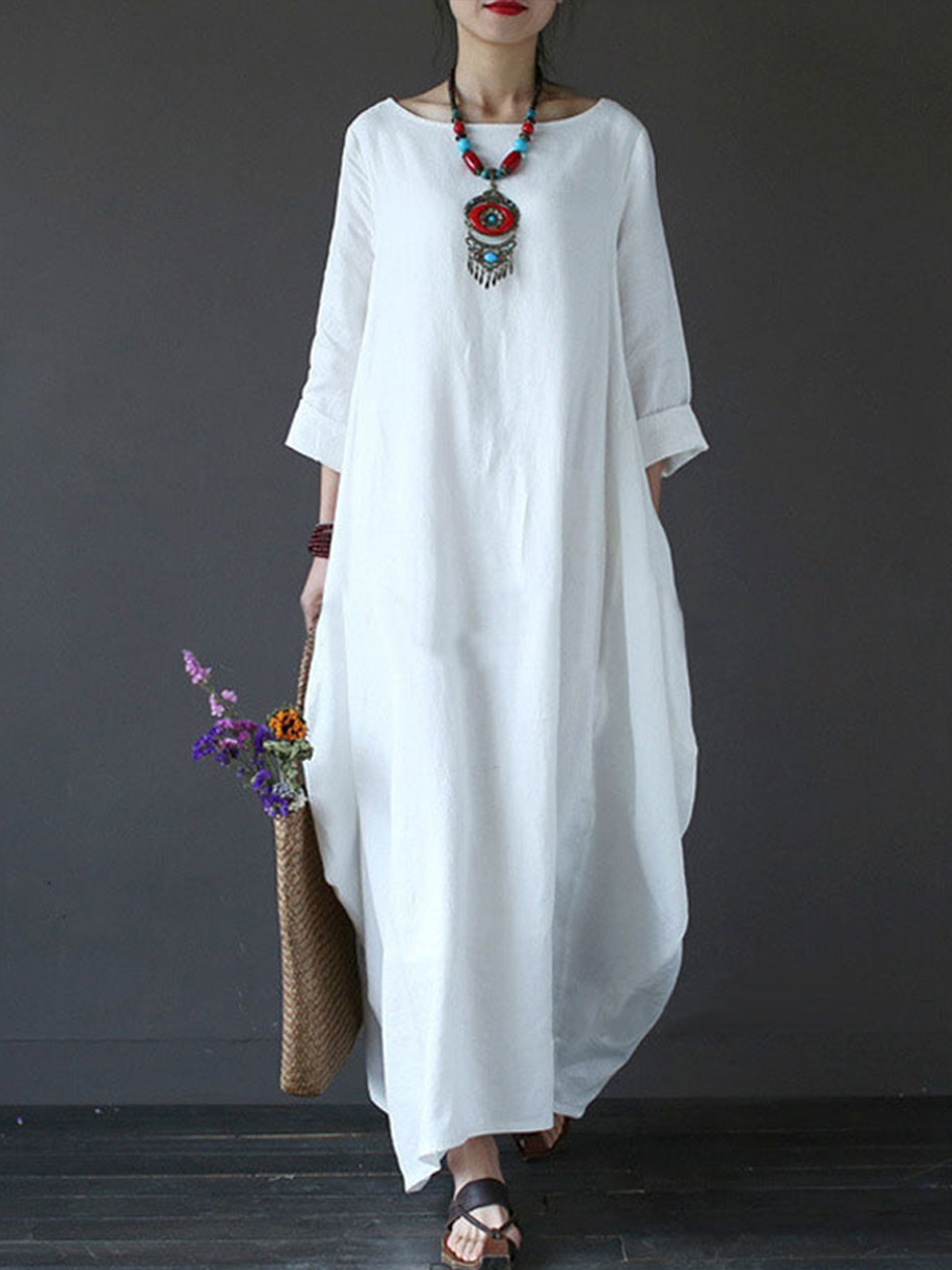 Plus Size Cotton And Linen Dress - SissiStyles.com