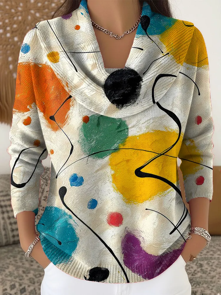 Women's Abstract Pattern Art Print Cowl Neck Sweater