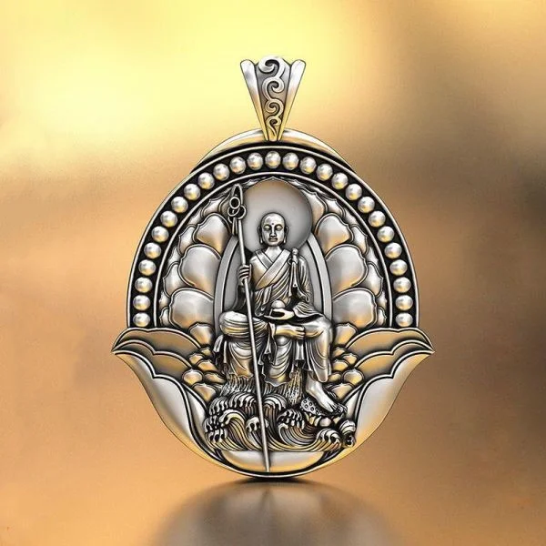 Sterling Silver Kṣitigarbha Bodhisattva Peace Pendant Necklace