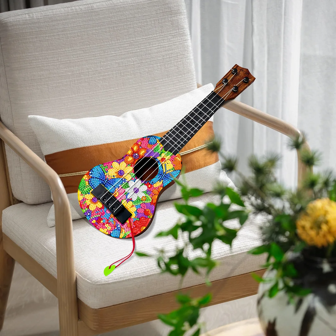 DIY Wooden Guitar Diamond Art Ornament Unique for Musicians (Flower Butterfly)