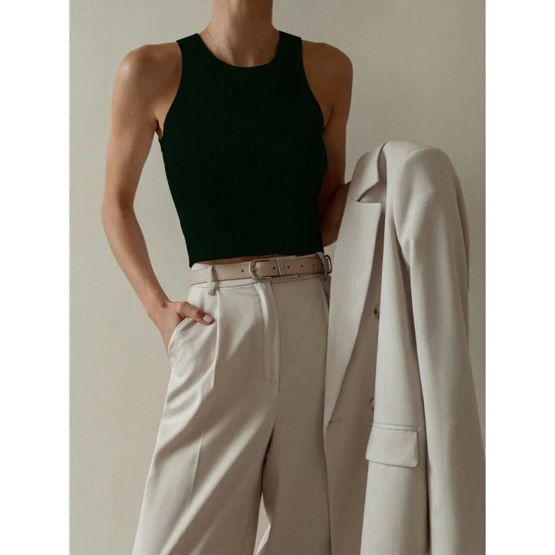 Sonicelife Y2K Sleeveless Knitted Crop Tops Women 2023 Summer  Casual Basic O Neck Tank Tops Slim Fit Bodycon Corset Top Female