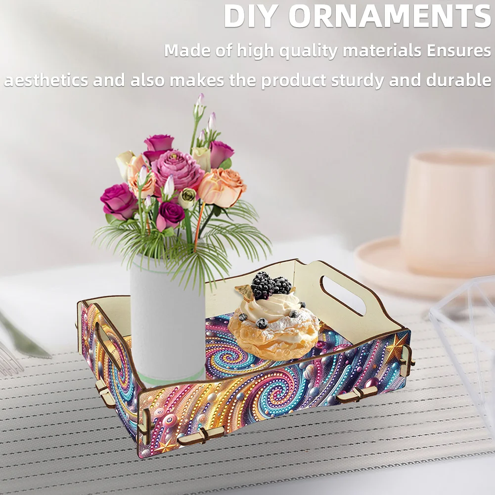 5D DIY Vortex Diamond Painting Wooden Serving Tray with Handle for Coffee Table