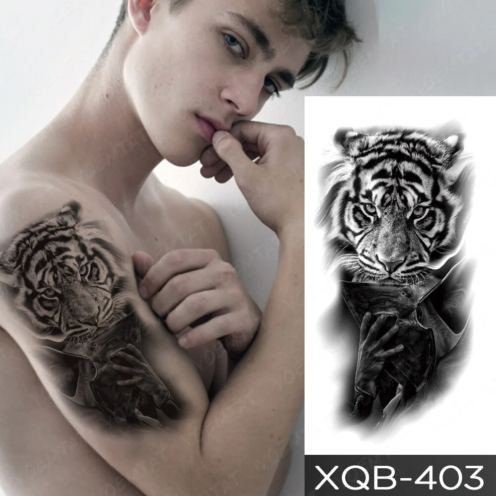 Sdrawing Temporary Tattoo Sticker Old School Lion Wolf Flash Tatto Triangle Geometry Body Art Arm Fake Tatoo Men Women