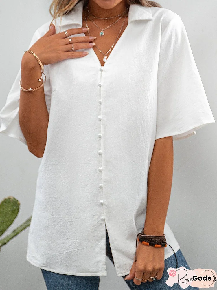 Short Sleeve V Neck Shift Casual Blouse