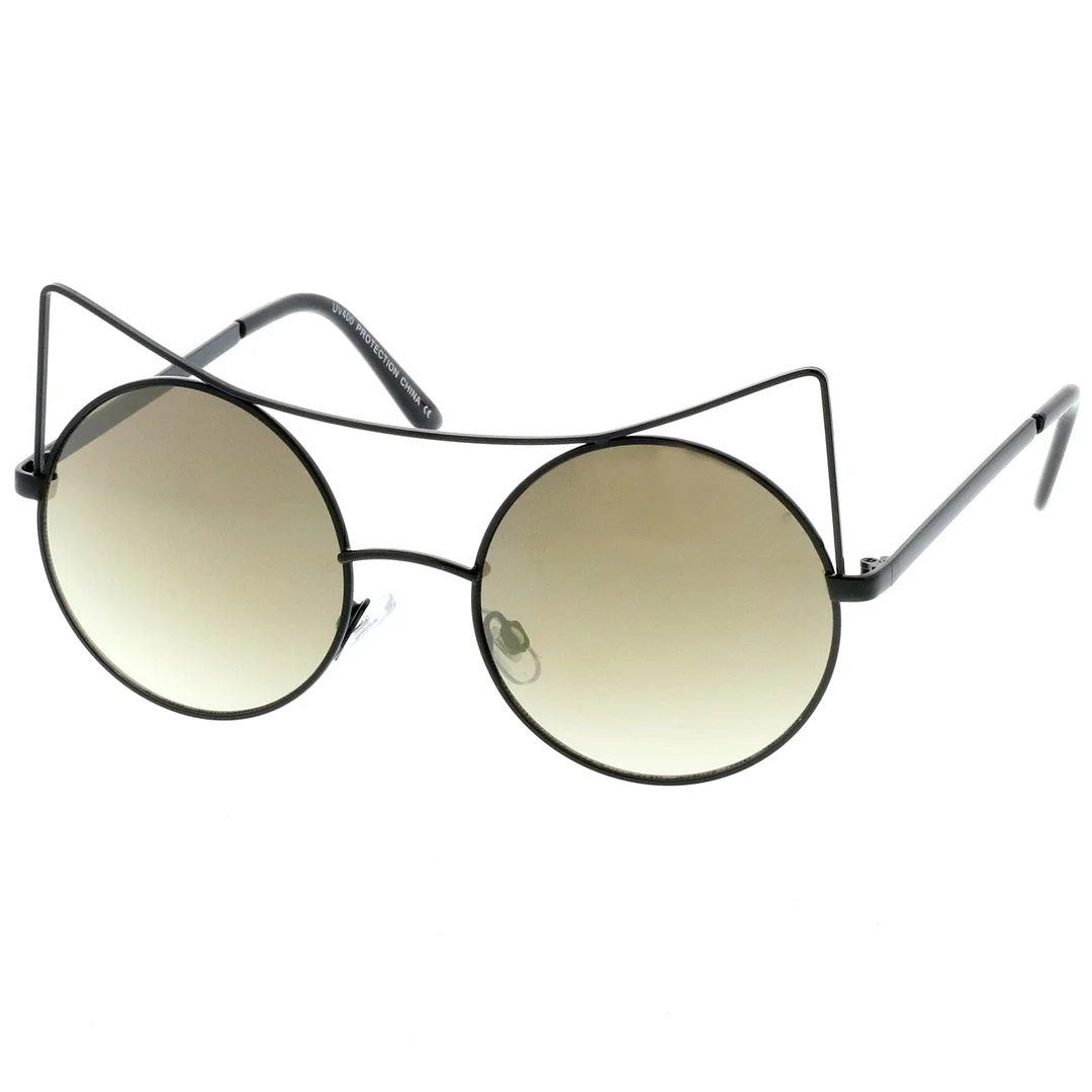 Women's Oversize Open Metal Cat Eye glasses With Colored Mirror Flat Lens 54mm