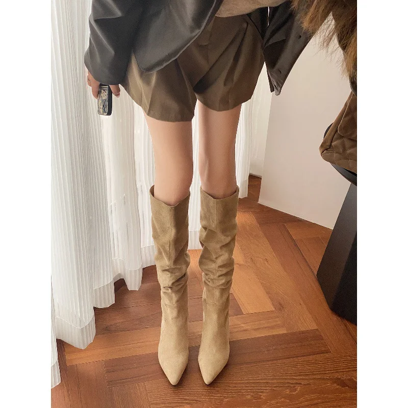 Breakj Breakj 2025 Autumn And Winter Plus Velvet But Knee Long Barrel Knight Boots Retro Velvet Head Thick And High And Folding Pile Pile Boots Girl