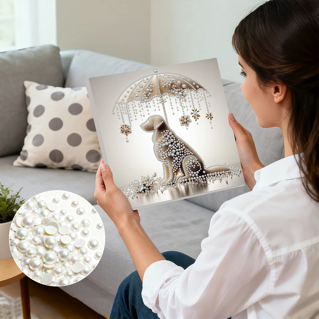 Umbrella Puppy - DIY Pearl Diamond Art Kit With Frame 30*30cm
