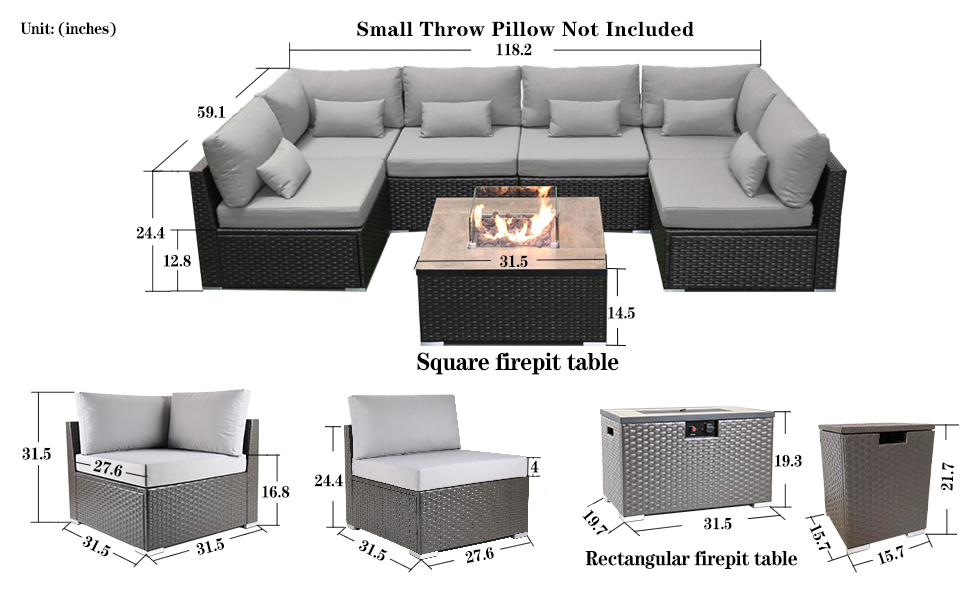 dinelie firepit table sofa set