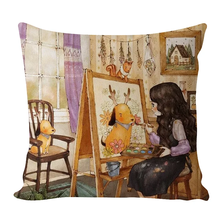 Pillow-Forest Girl 11CT Stamped Cross Stitch 45*45CM(17.72*17.72in)