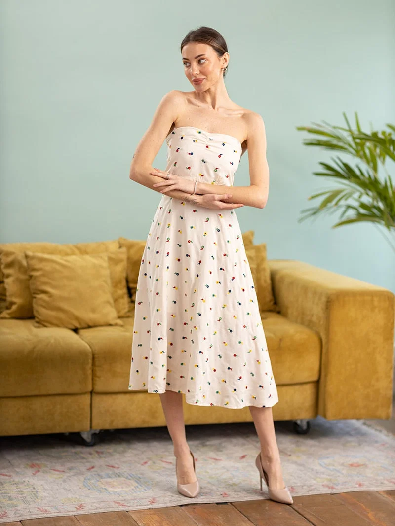 Vintage White Floral Chiffon Maxi Wrap Dresses Backless  Beach Dress Sleeveless Strapless Summer Long Dresses For Women 2023