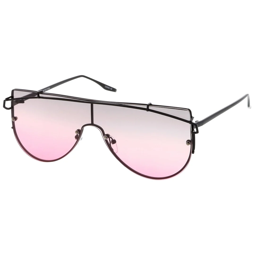 Futuristic Rimless Metal Crossbar Gradient Colored Mono Lens Shield glasses 61mm