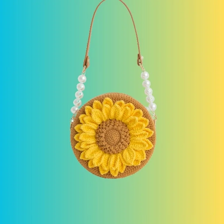 Lulusnow Handmade Yellow Sunflower Crochet HandBag[Gift:1PC Pearl Bag Strap]