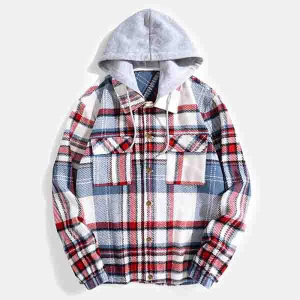 Checked Hooded Brushed Shirt Jacket