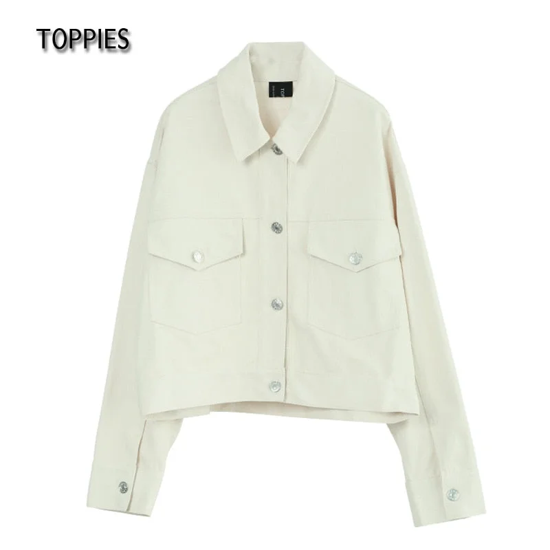 Toppies 2021New Women Jackets 100% cotton coat Solid color turn down collar jacket for female