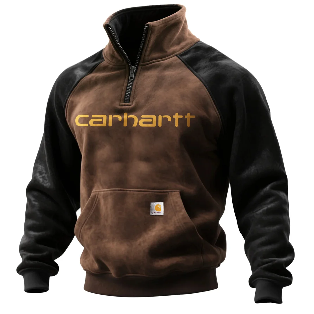 Outdoor Men's Casual Contrast Color Stitching Raglan Sleeve Half Zip Stand Collar Sweatshirt Retro Western Sweatshirt-inspireuse