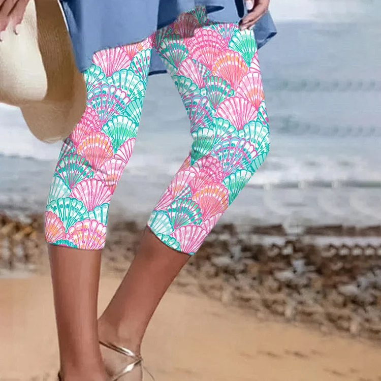 Comstylish Colorful Shell Print Casual Leggings