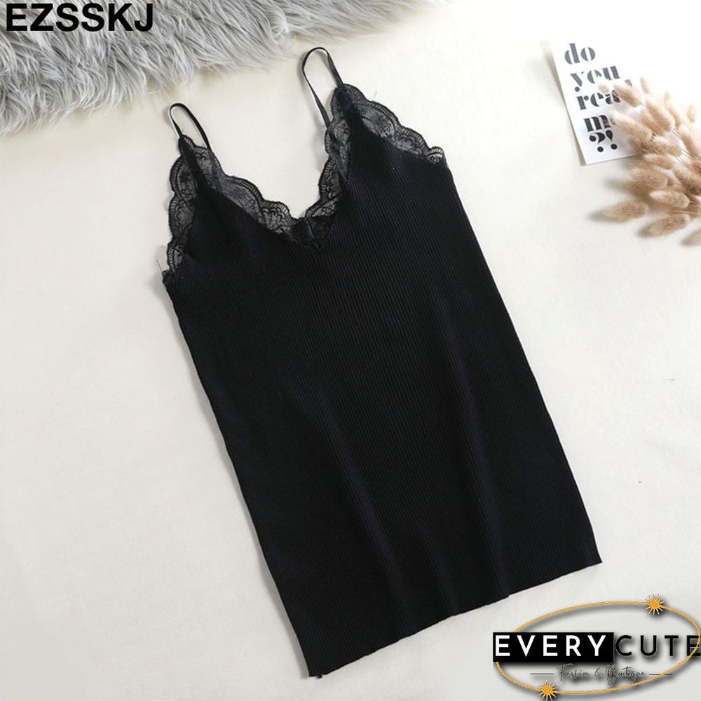 Sexy Basic Lace Camisole Summer Knit Tank Top Women Adjustable strap female camis high