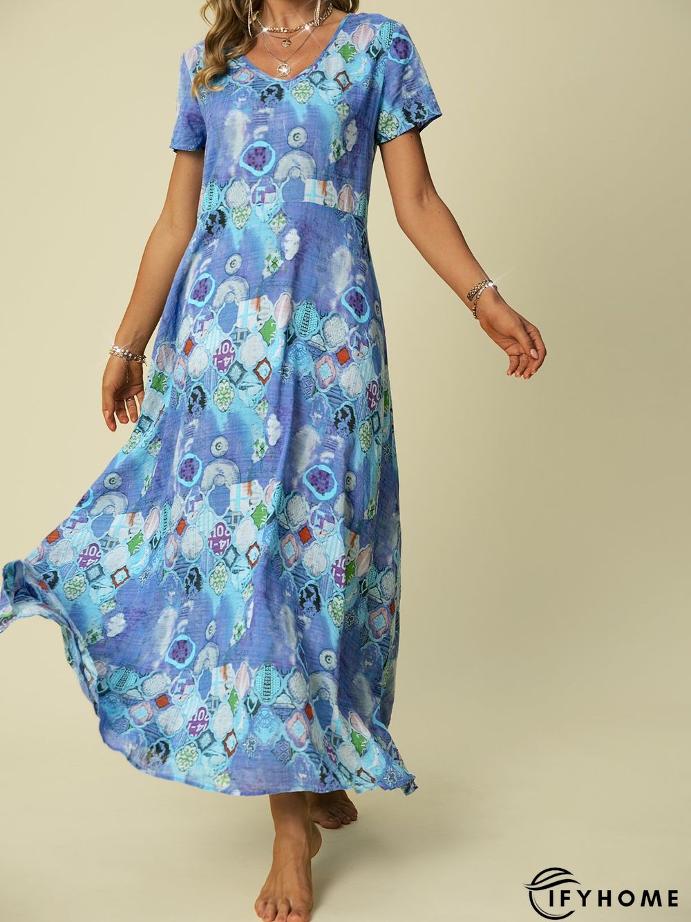 A-Line Short Sleeve Boho Weaving Dress | IFYHOME