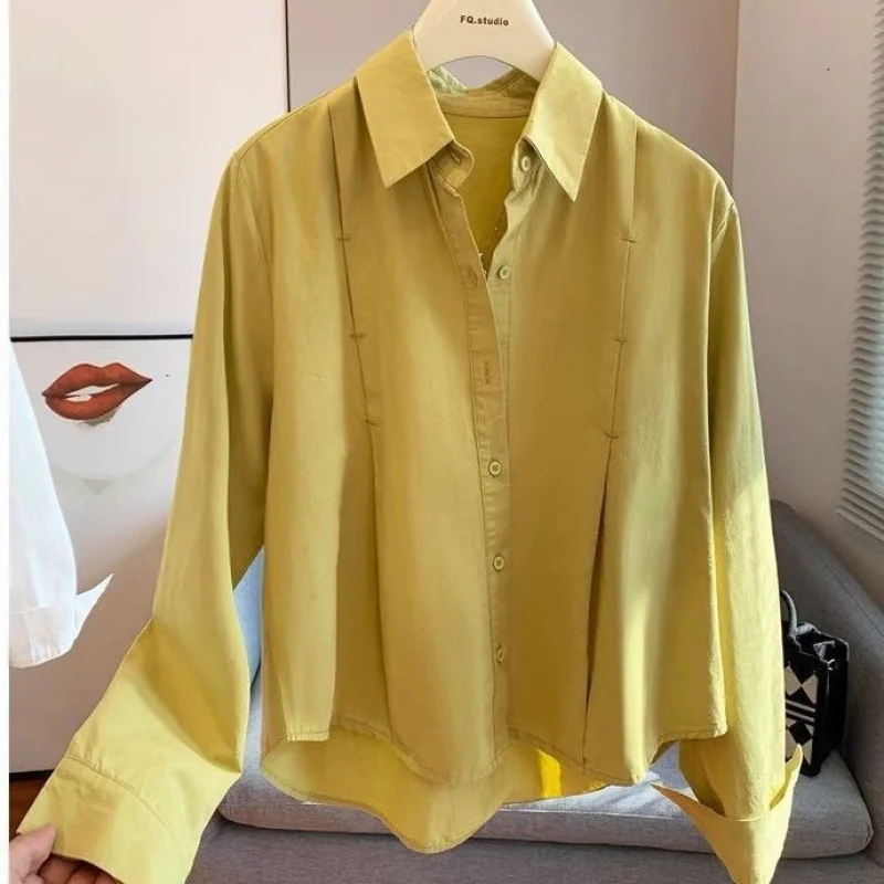 Athvotar Athvotar Cotton Short Loose Shirt Women 2025 Spring Dress New Casual Long-Sleeved Small Orange Shirt Woman