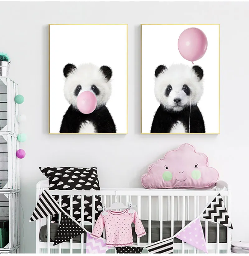 Athvotar Baby Panda Print Animal With Bubble Gum Poster Nursery Wall ...