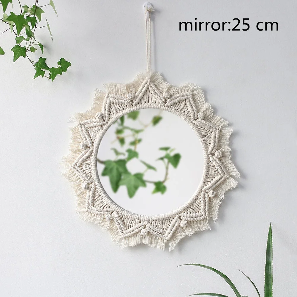 Boho Macrame Wall Hanging Round Decorative Wall Mirrors Home Decor ,Bedroom,Living Room,Nursery,Party Christmas Decorations Gift