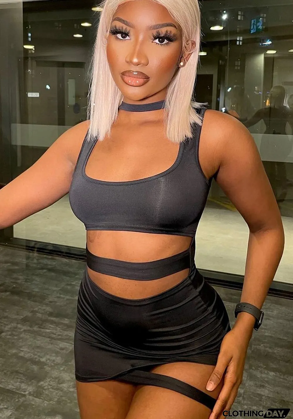 Women Summer Black Sexy O-Neck Sleeveless Solid Lace Up Mini Sheath Club Dress