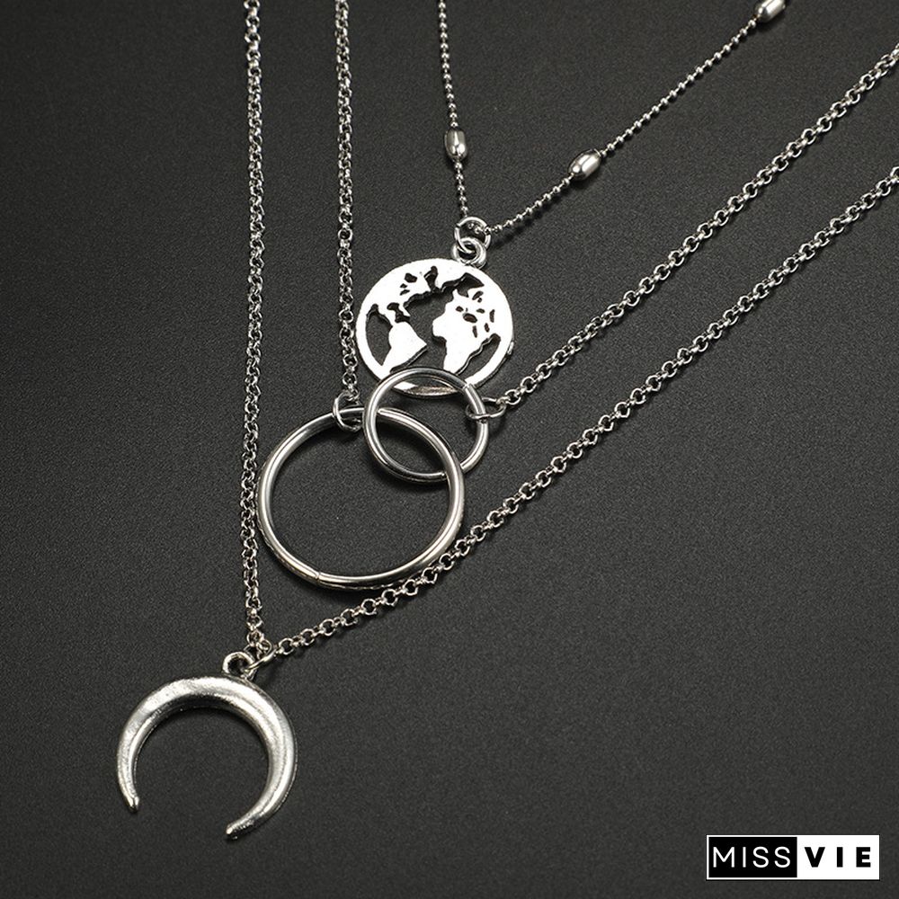 Fashion Women Multi-Layer Moon Map Necklace