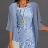 Women's Dress Set Lace Dress Midi Dress Light Blue Green Gray Half Sleeve Floral Embroidered Layered Patchwork Fall Spring Crew Neck Elegant Chinoiserie 2022 M L XL XXL XXXL 4XL 5XL
