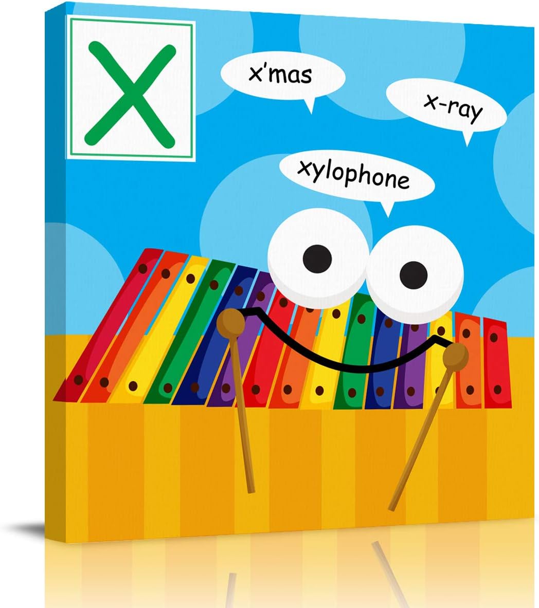 Art Poster Canvas Painting Creativity Poster and Print Wall Canvas Print for Living Room Bedroom Home Decoration, Art Prints, 16x16 Inch Cute Alphabet X X'mas X-ray Xylophone 16x16 Inch