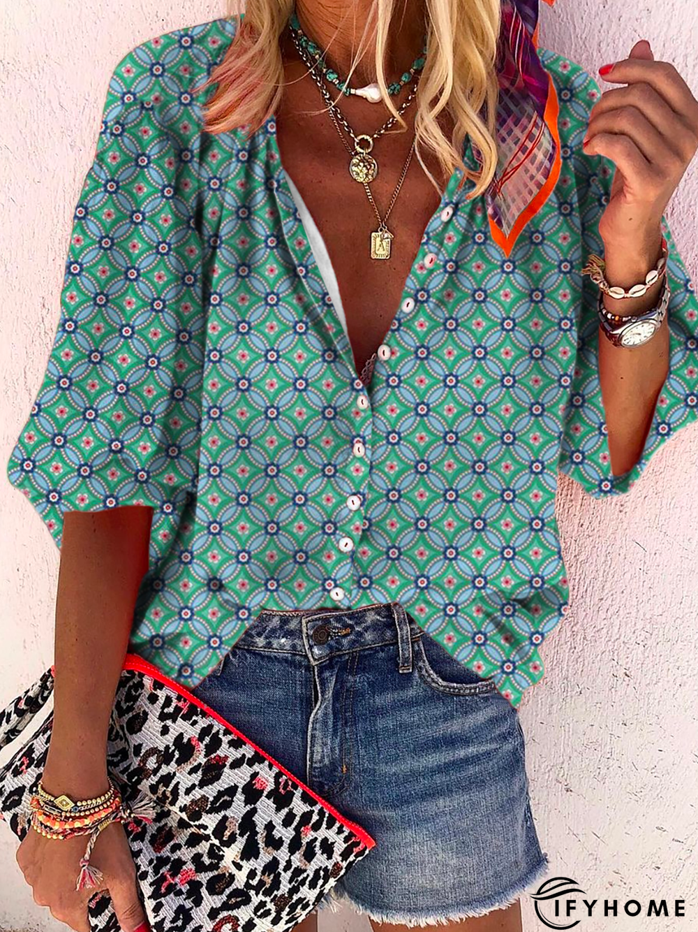 Boho Geometric Printed Casual Tunic Blouse | IFYHOME