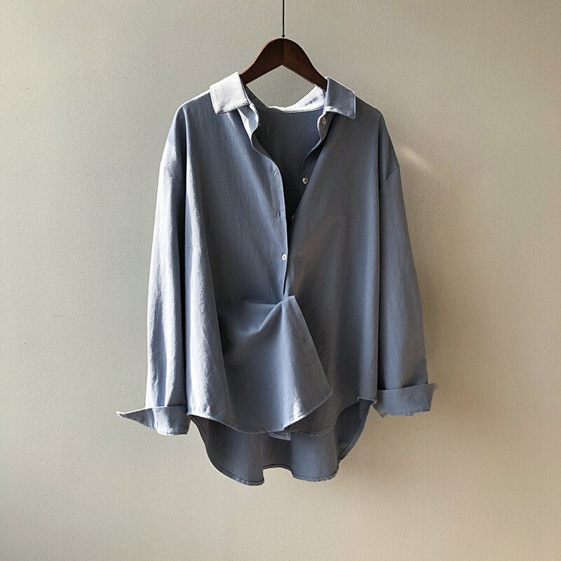 Lizkova 2021 Spring Shirt Women Korean Style Cotton Blouse Female Loose Casual Oversized Tops 80075