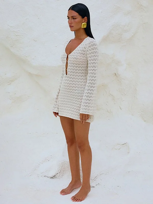 Athvotar Athvotar Beach Dress Women Solid Color Sexy Knitted Beach Bikini Women's Dress