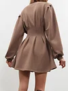 Urban Round-Neck Solid Color Long Sleeve A-Line Mini Dress