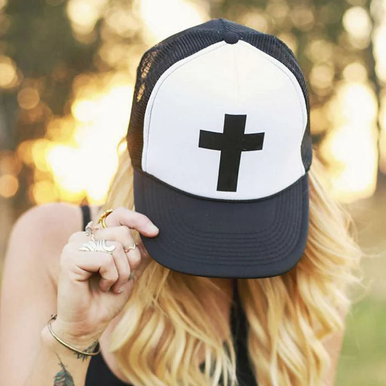 new Cross Letters Print Baseball Cap Trucker Hat For Women Men Unisex Mesh Adjustable Size Drop Ship White