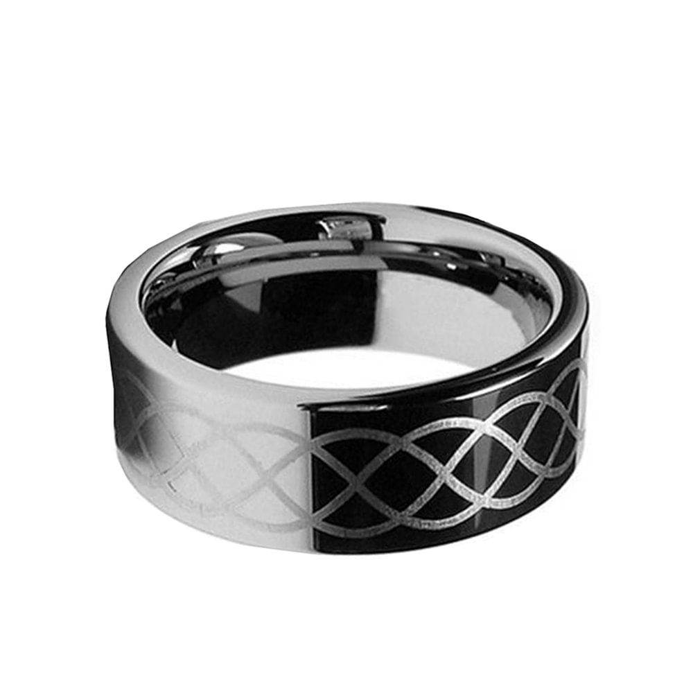 Couple Silver Tungsten Carbide Rings High Polished Laser Celtic Knot 8MM Wedding Band