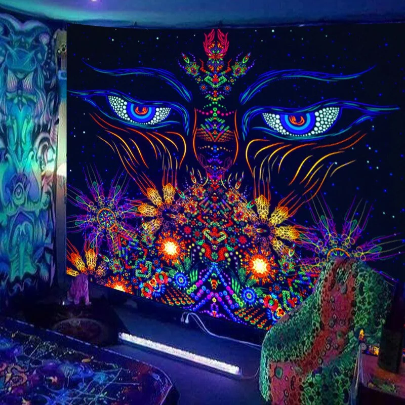 Fluorescent Tapestry European and American Black Light Hanging Cloth Poster Home Decoration Background Cloth Psychedelic Trippy