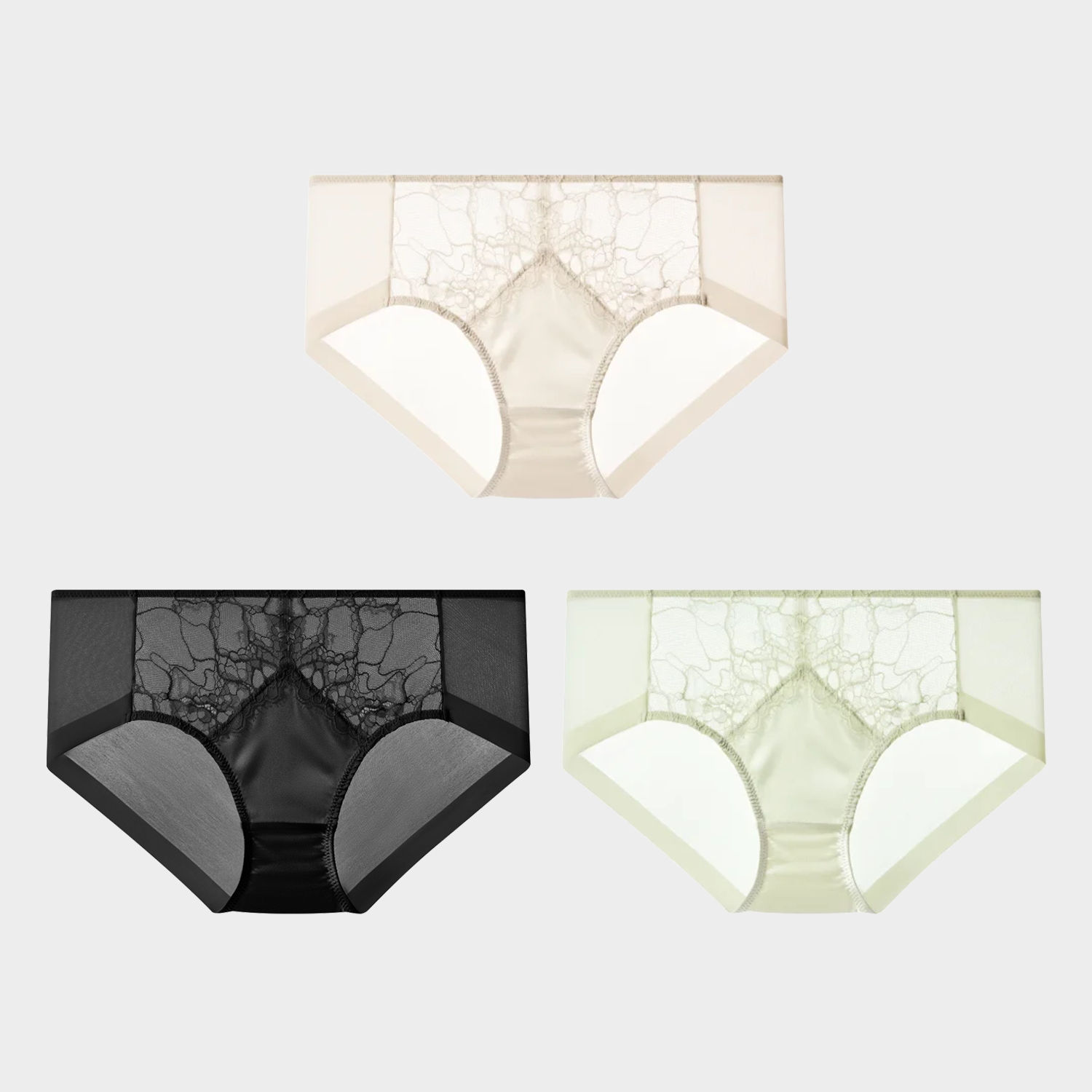 100% Silk Lace Briefs Panties 3-Pack REAL SILK LIFE
