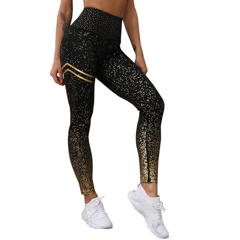 High Waist Fitness Leggings Women Workout Gold Print Leggings Female Activewear Leggins Sportswear Jeggings