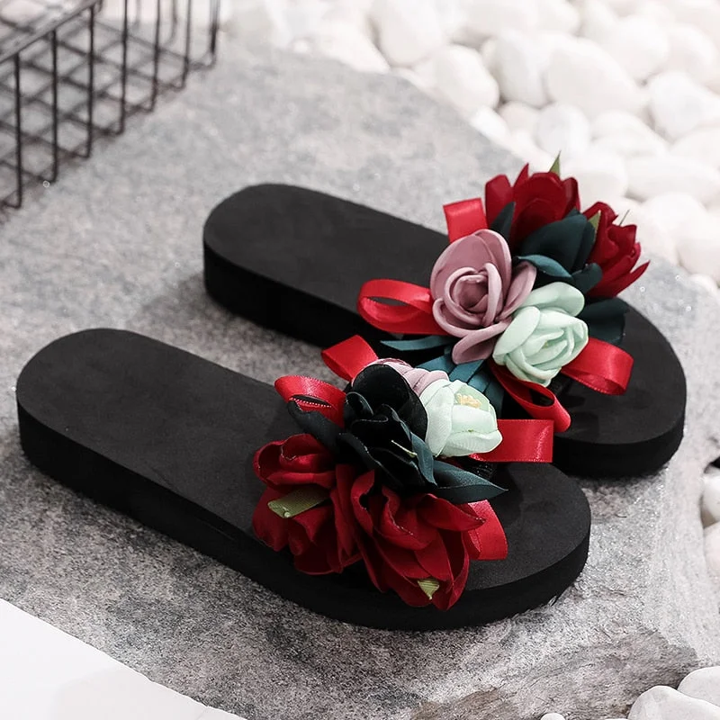 2022 New Women Summer Red Beach Sandals Slipper Indoor Outdoor Flip-flops Beach Shoes Fashion Female Casual Flower Slippers