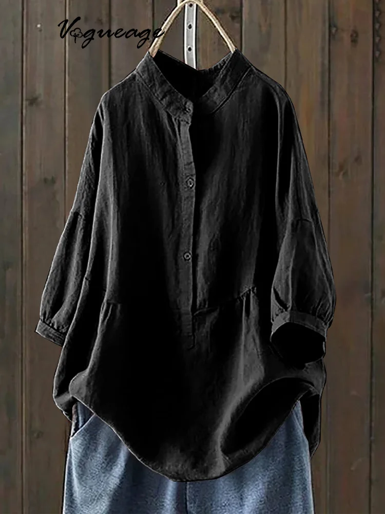 Stand Collar Single Breasted Chinese Style Solid Color Pullover Long Sleeve Shirt