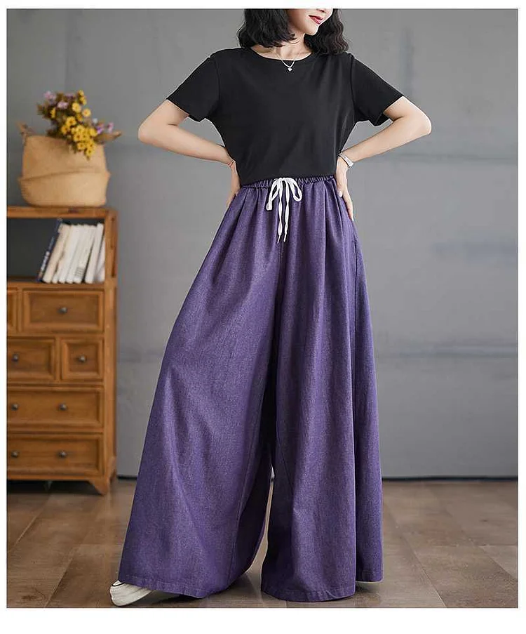 Vintage Loose Solid Color Wide Leg Pants