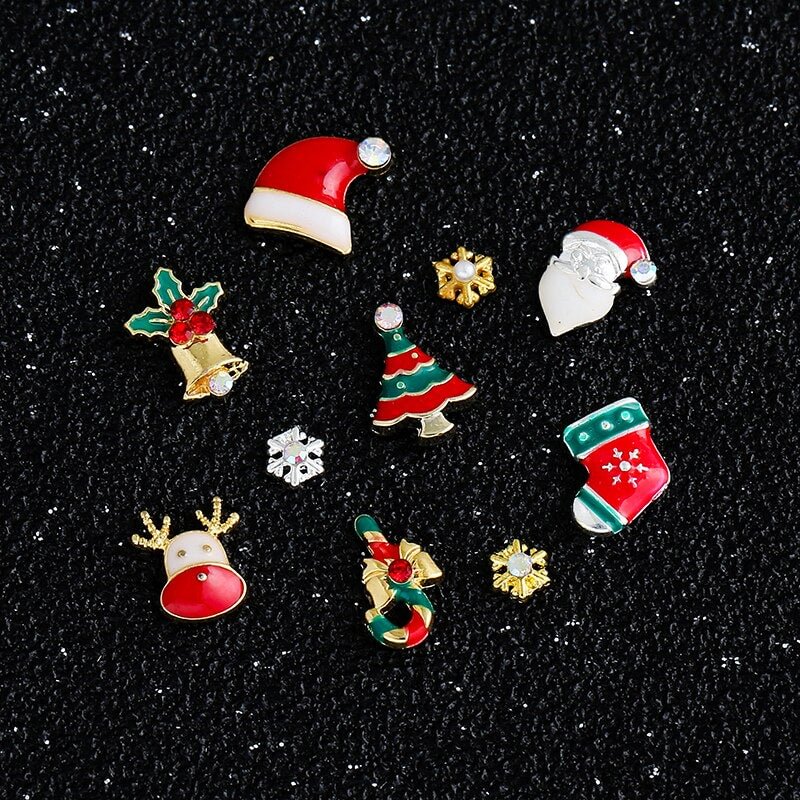 9 Designs Christmas Tree sock snowflake Nail Art Decorations Alloy Metal DIY 3D Nail Rhinestones Accessories Jewelry Tools
