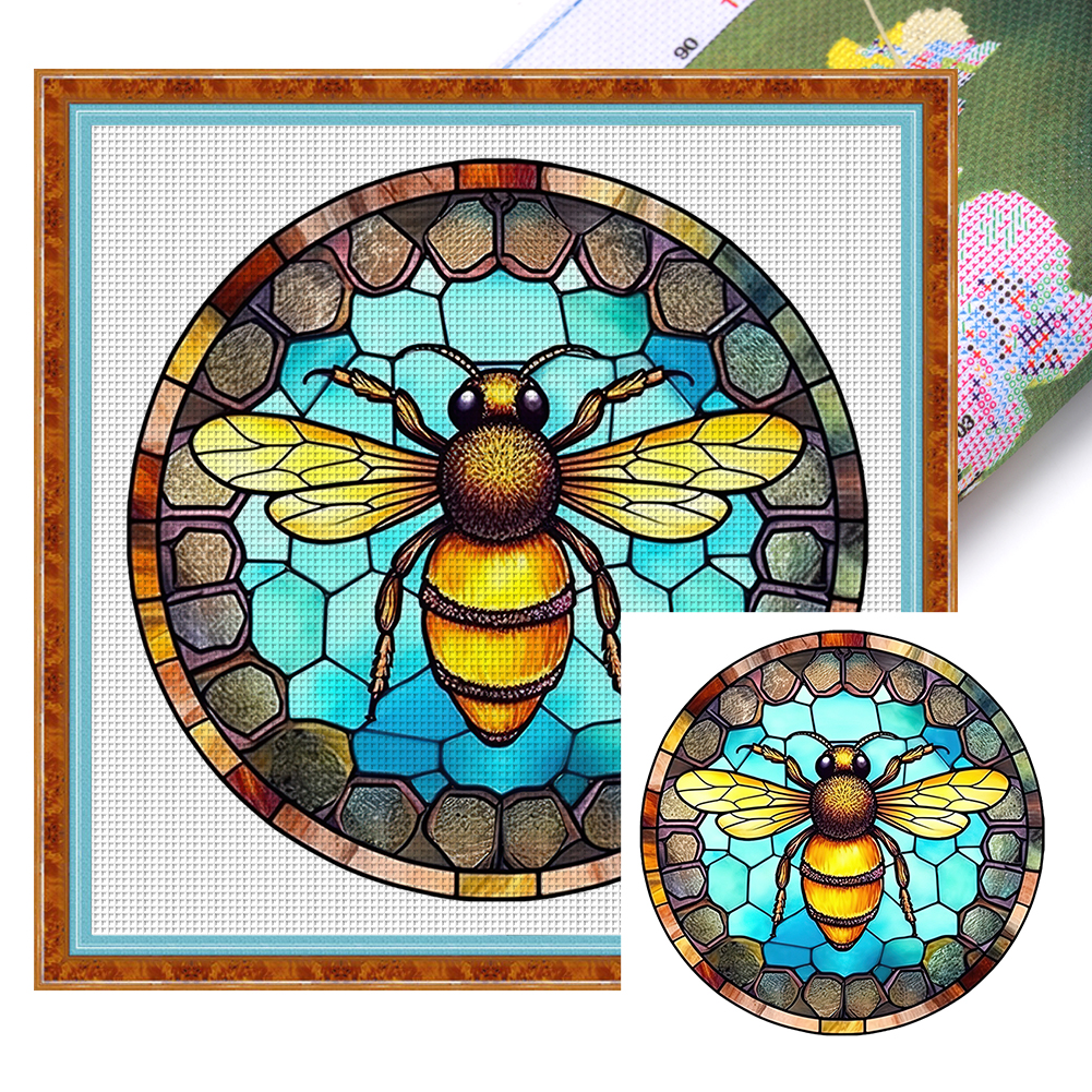 Glass Painting - Bee Full 18CT Pre-stamped Washable Canvas(20*20cm) Cross Stitch