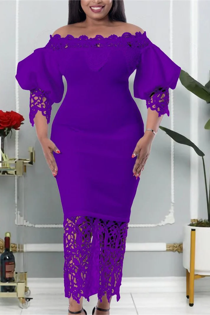One Shoulder Patchwork Lantern Sleeve Dress