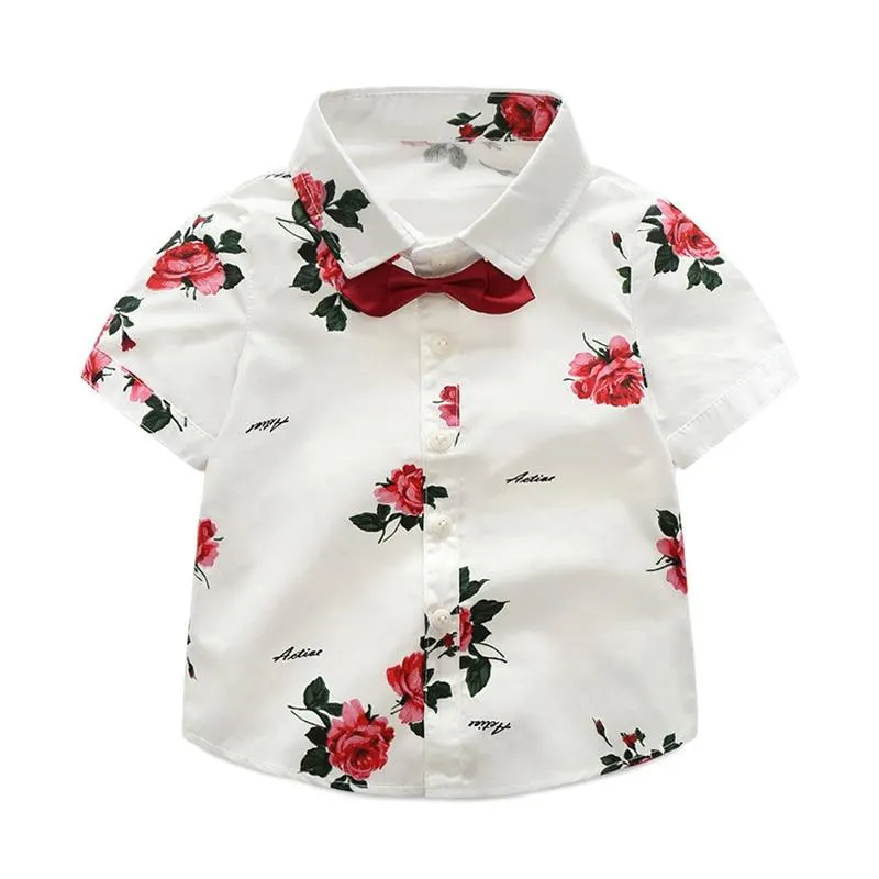 2019 Brand New 1-7Y Toddler Kid Baby Boy Gentleman Clothes 2PCS Sets Short Sleeve Single Breasted Bow Shirts+Sash Shorts Bottoms