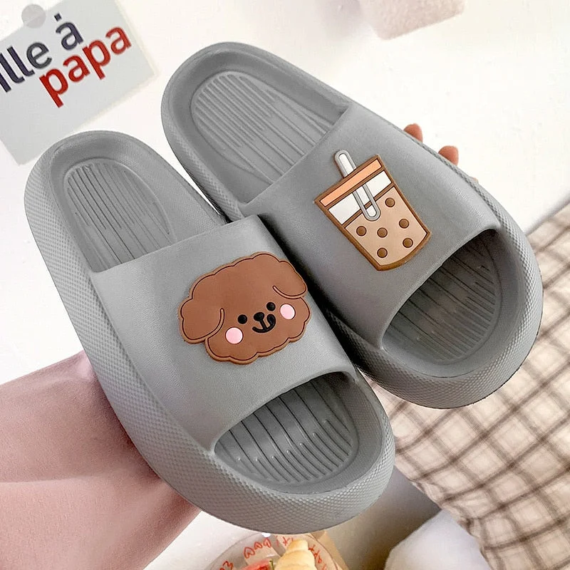 2022 Summer Women Thick Sole Slippers Indoor Home Non-Slip Slipper Casual Beach Slides EVA Household Cartoon Dog Animals Shoes