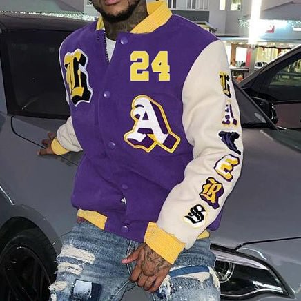 Casual Print Panel Baseball Jacket
